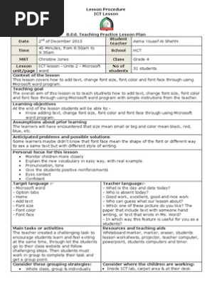 ict lesson plan- ms word