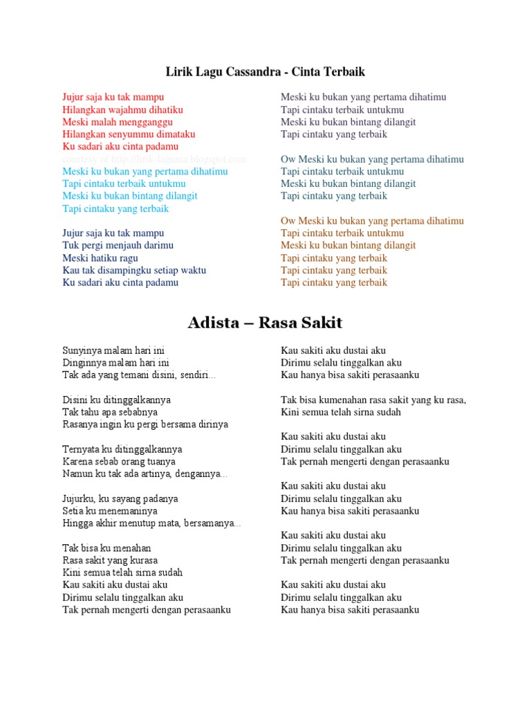 Lirik Lagu Cassandra Pdf