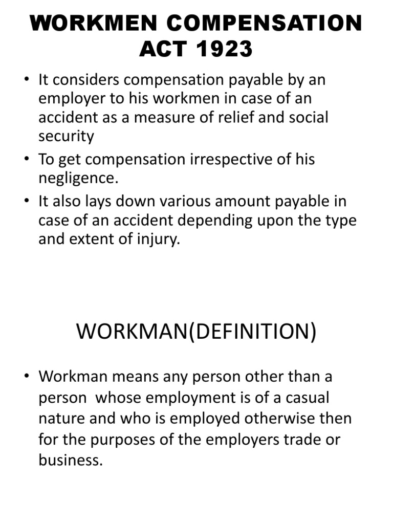 Workmen Compensation Act PDF Workers' Compensation Employment