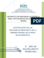 Justificacic3b3n de Las Opciones de Respuesta de La Primera Prueba de Avance de Matematica e28093 Segundo Ac3b1o de Bachillerato Praem 2013