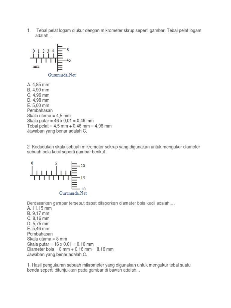 Tebal Pelat Logam Diukur Dengan Mikrometer Skrup Seperti