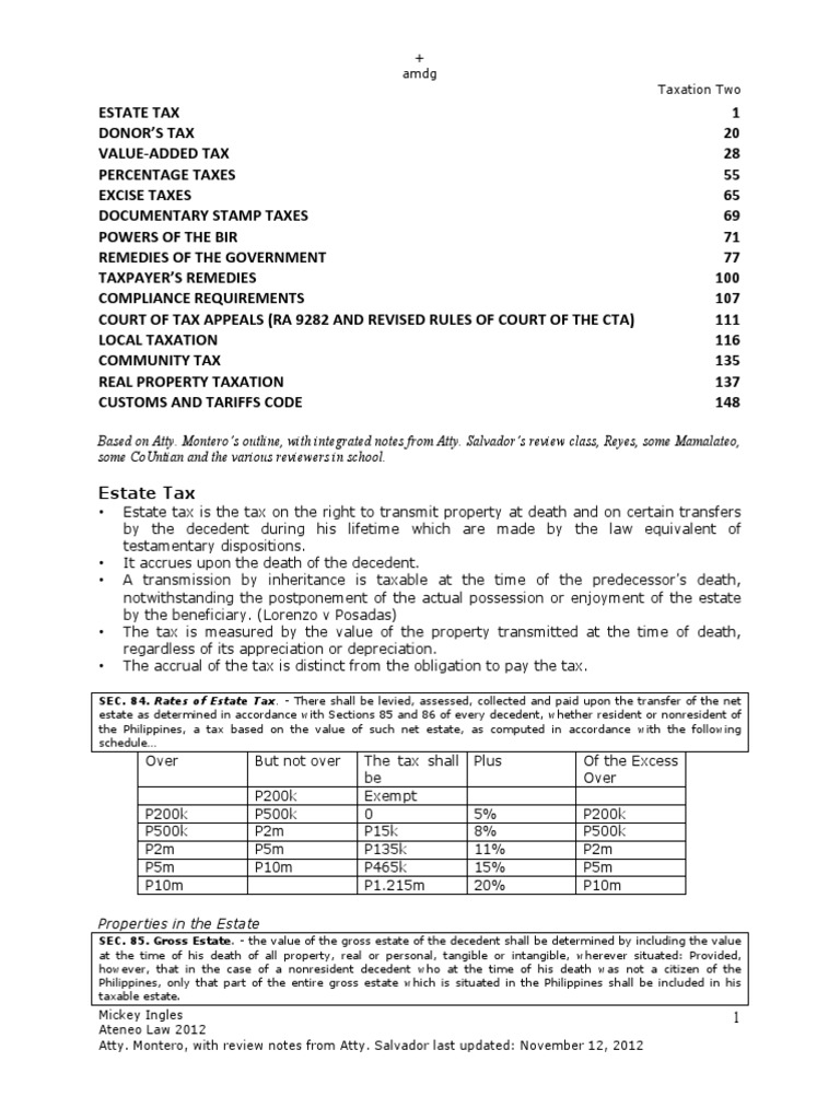 Tax 2 Reviewer | PDF | Estate Tax In The United States | Tax Deduction