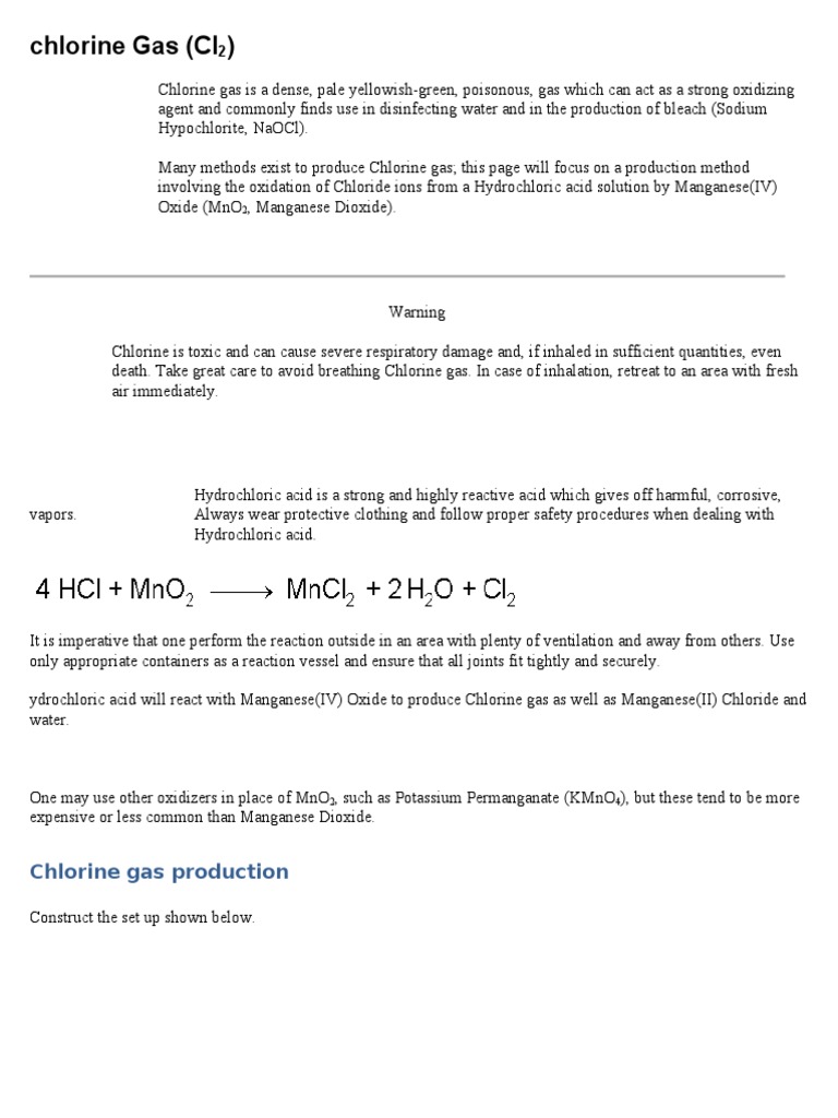 Chlorine Gas PDF Chlorine Manganese