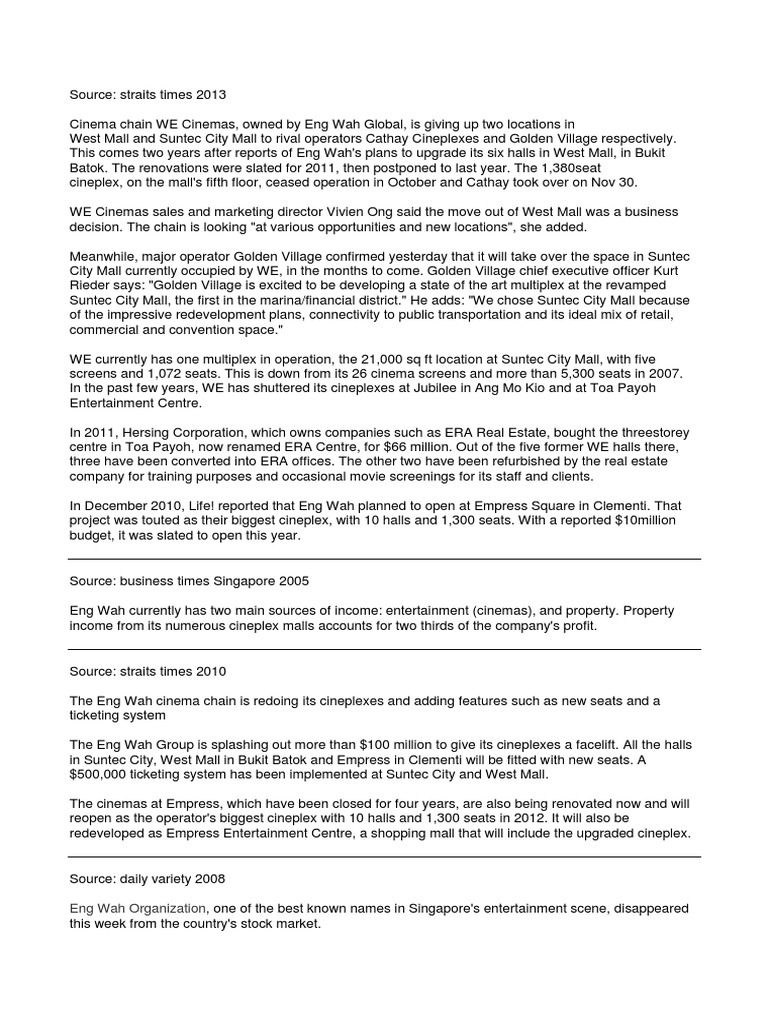 Eng Wah Report Download Free PDF Movie Theater Cinema