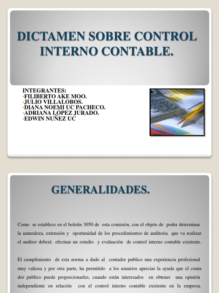 Dictamen Sobre Control Interno Contable | Contralor, auditor | Contabilidad