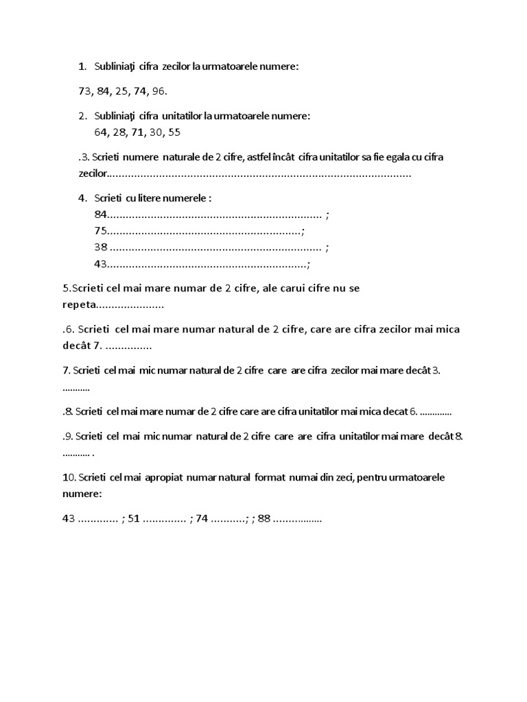 SubliniaÅ£i Cifra Zecilor La Urmatoarele Numere