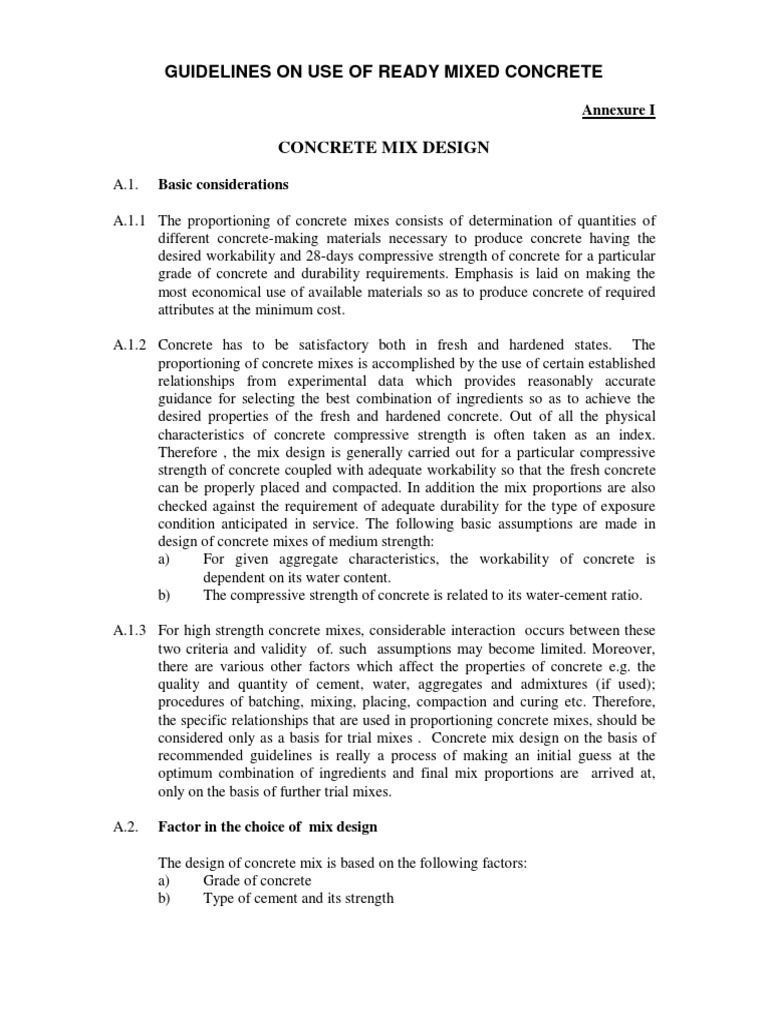 Guidelines for Concrete Mix Design and Proportioning Materials to