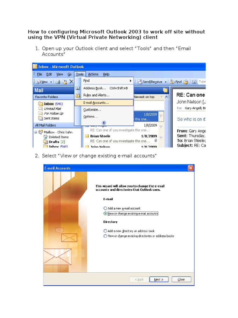 Configure Outlook 2003 for Remote Access | PDF