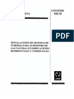 COVENIN 928-78 INSTALACION DE SISTEMAS DE TUBERIAS PARA SUMINISTRO DE GAS NATURAL.pdf
