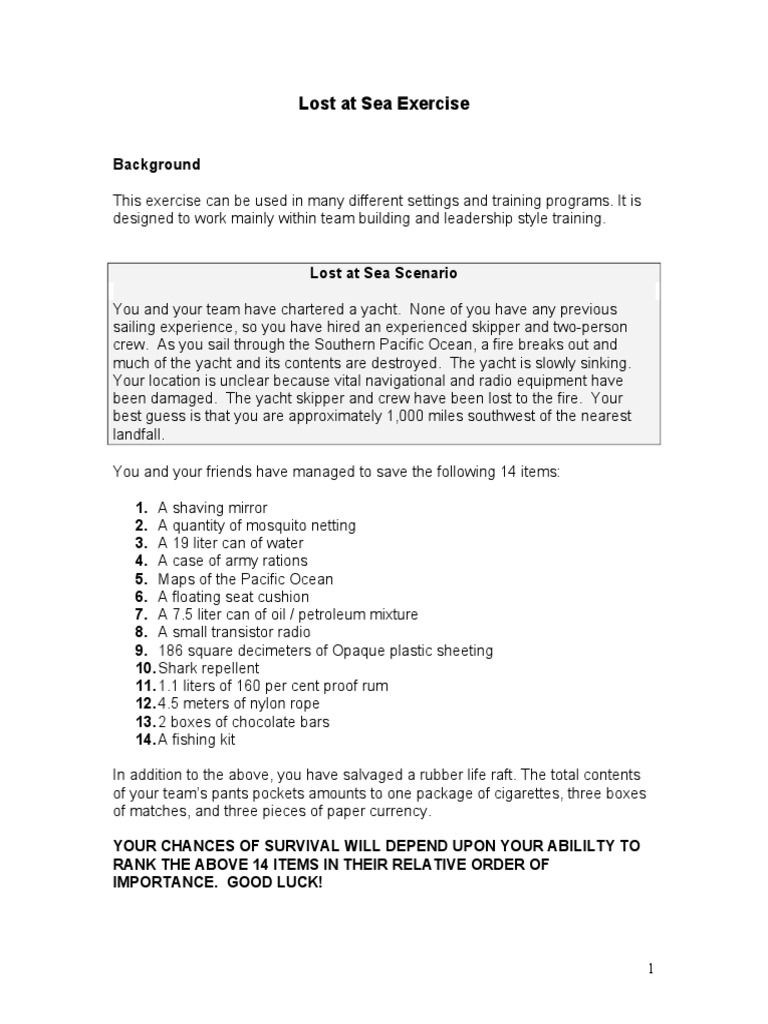 Lost At Sea Exercise