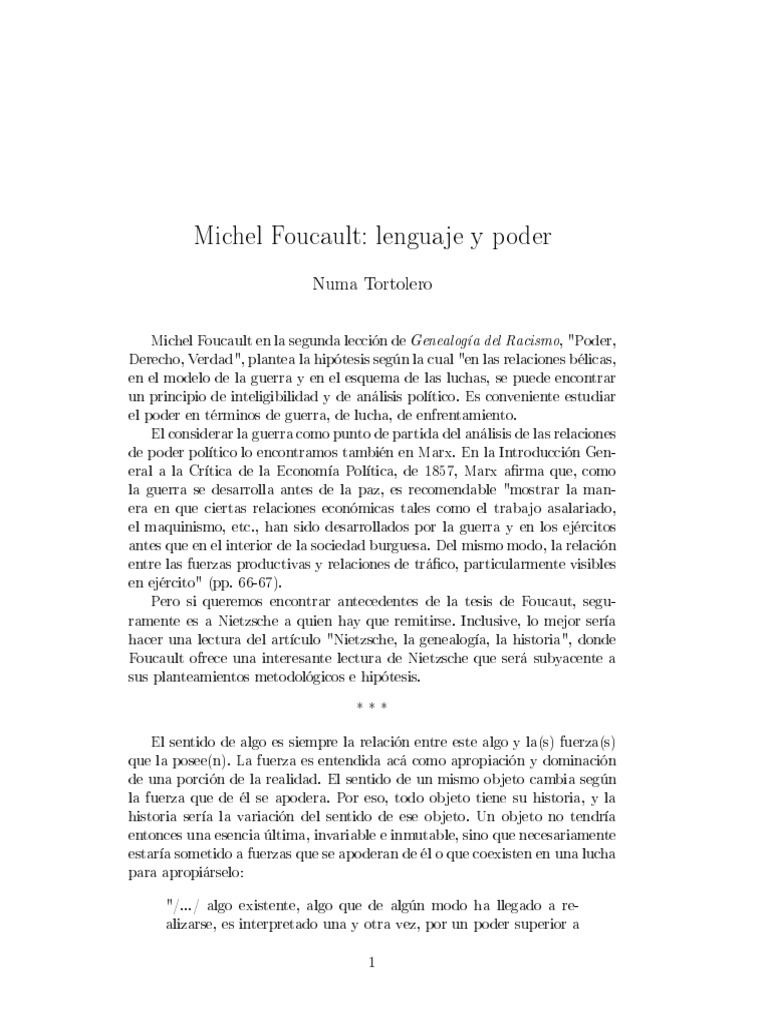 Tortolero Foucault. Lenguaje y Poder PDF