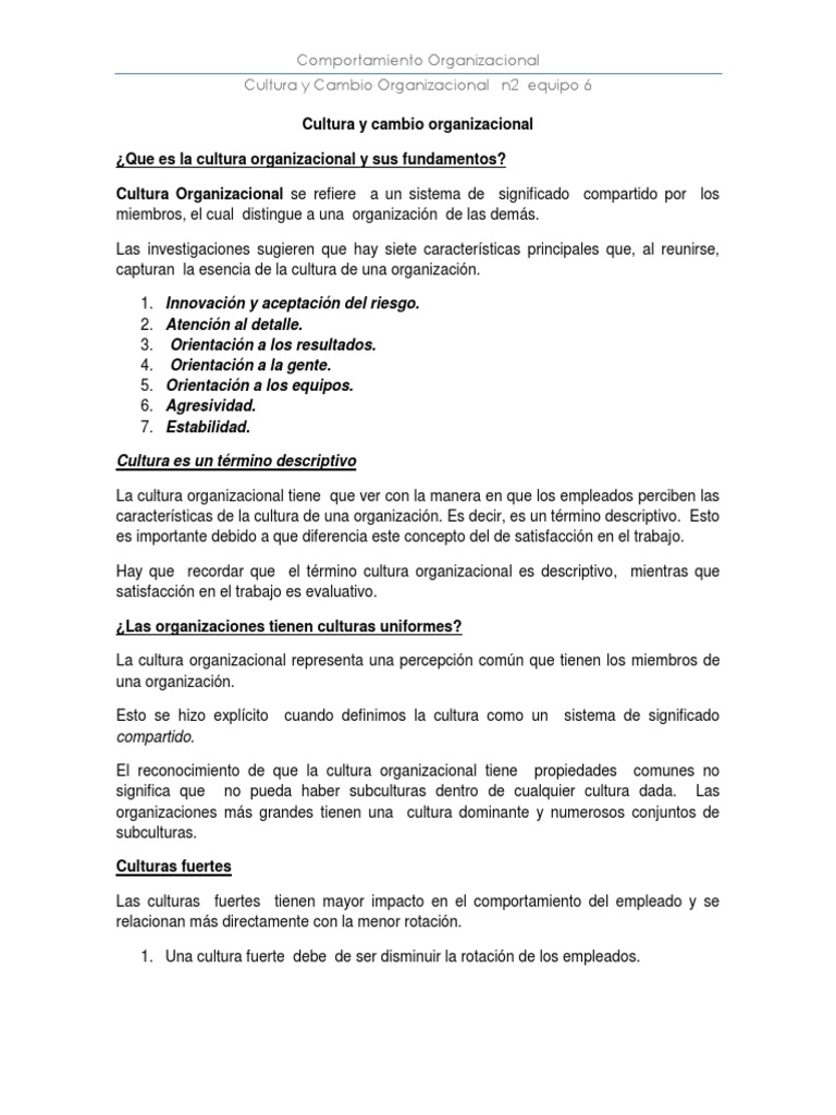 Cultura y Cambio en Organizaciones | PDF | Cultura organizacional ...