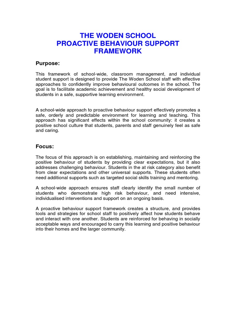 Woden School Behaviour Support Framework | PDF | Strategic Management ...