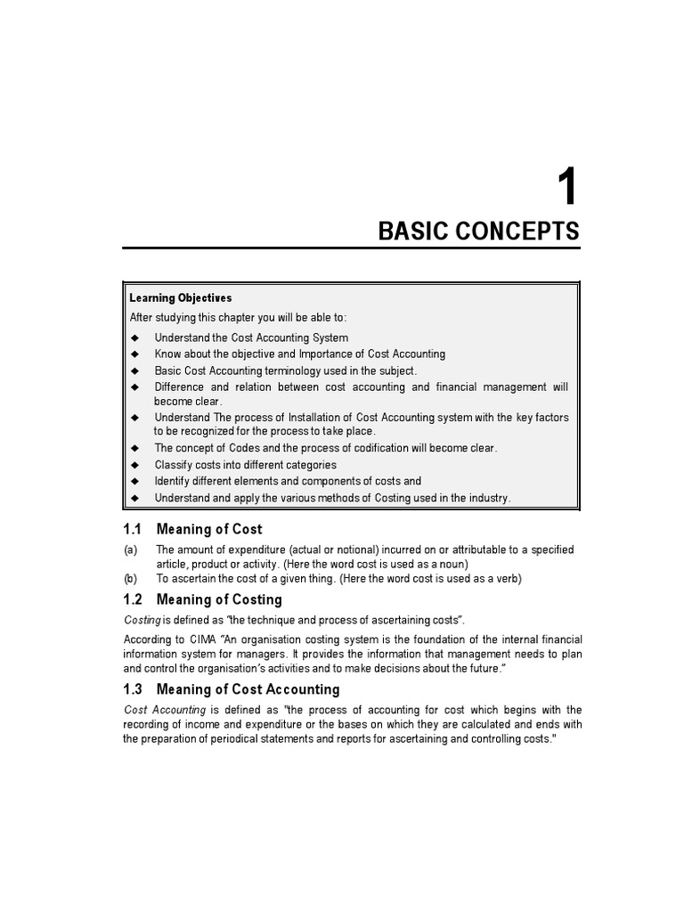 Basic Concepts Cost Accounting PDF Cost Accounting Cost