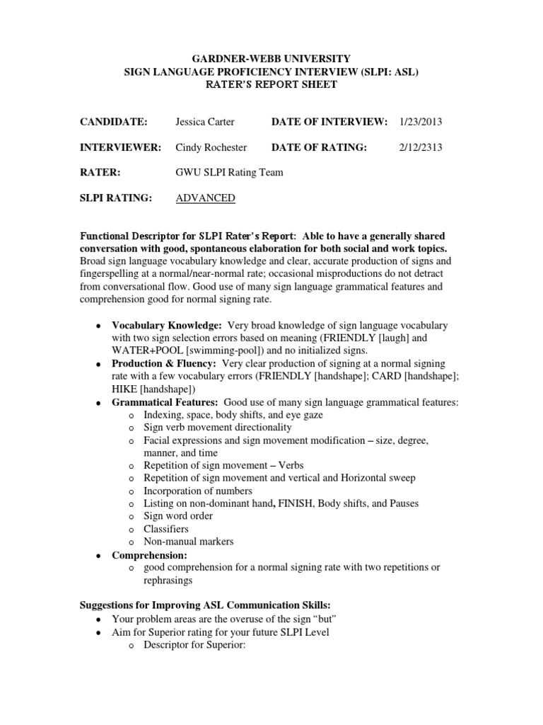 SLPI Assessment Report for Jessica Carter | PDF