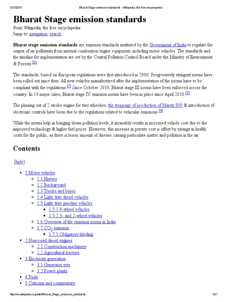 Bharat Stage Emission Standards PDF Emission Standard Exhaust Gas