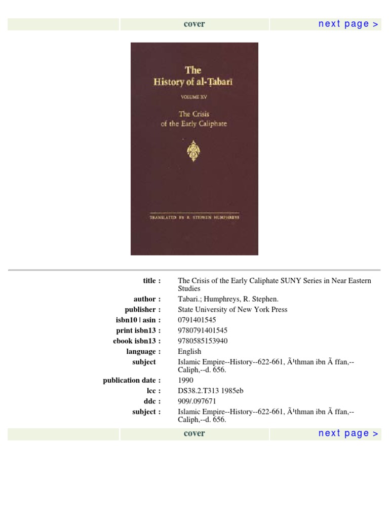 The History of AlTabari The Crisis of The Early Caliphate Download