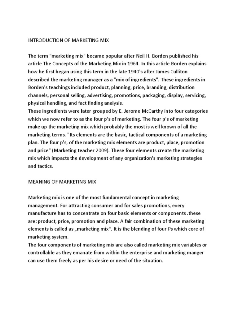 Understanding the Marketing Mix Essentials | PDF | Pricing | Marketing