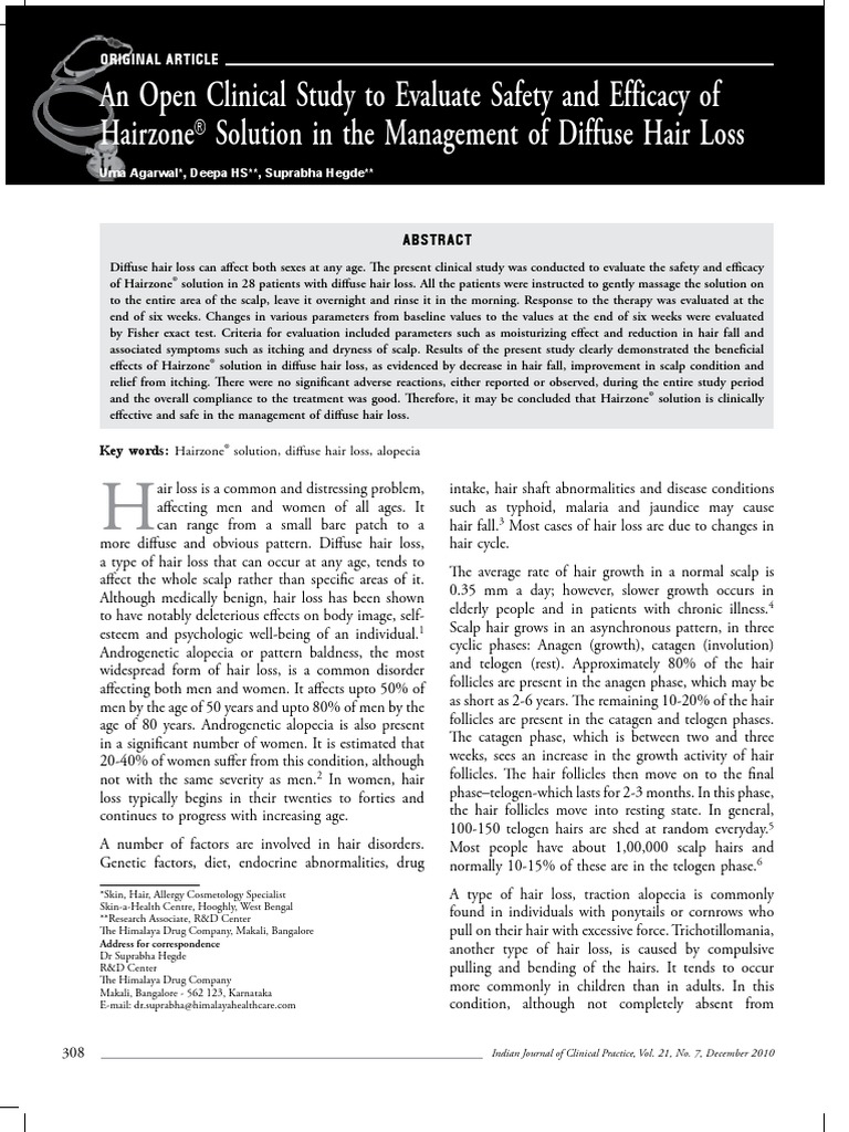 An Open Clinical Study To Evaluate Safety and Efficacy of Hairzone