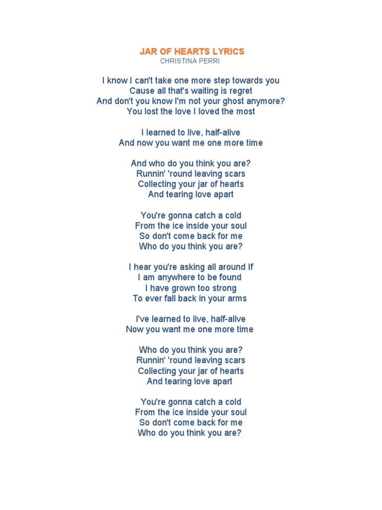 Jar of Hearts Lyrics