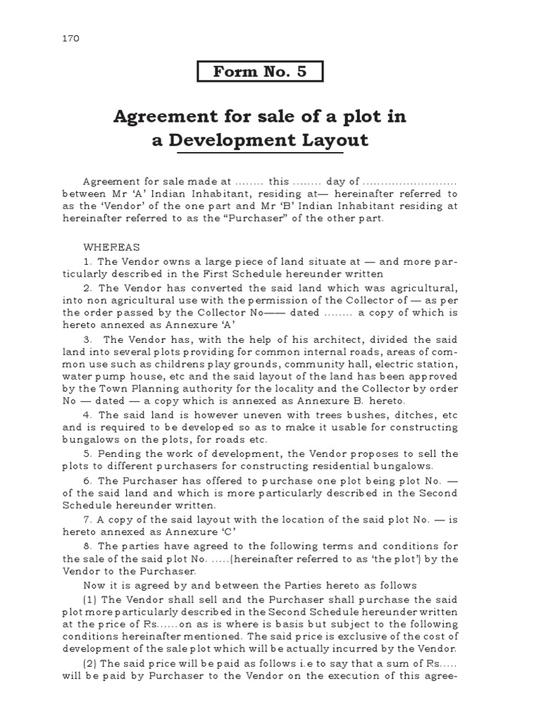 Agreement For Sale of A Plot in A Development Layout Form No. 5 PDF