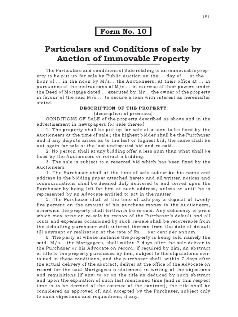 Particulars and Conditions of Sale by Auction of Immovable Property ...