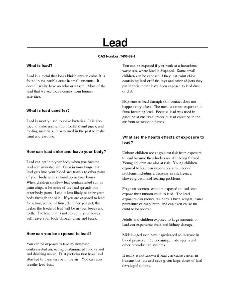 The Health Effects of Lead Exposure A Comprehensive Review of the