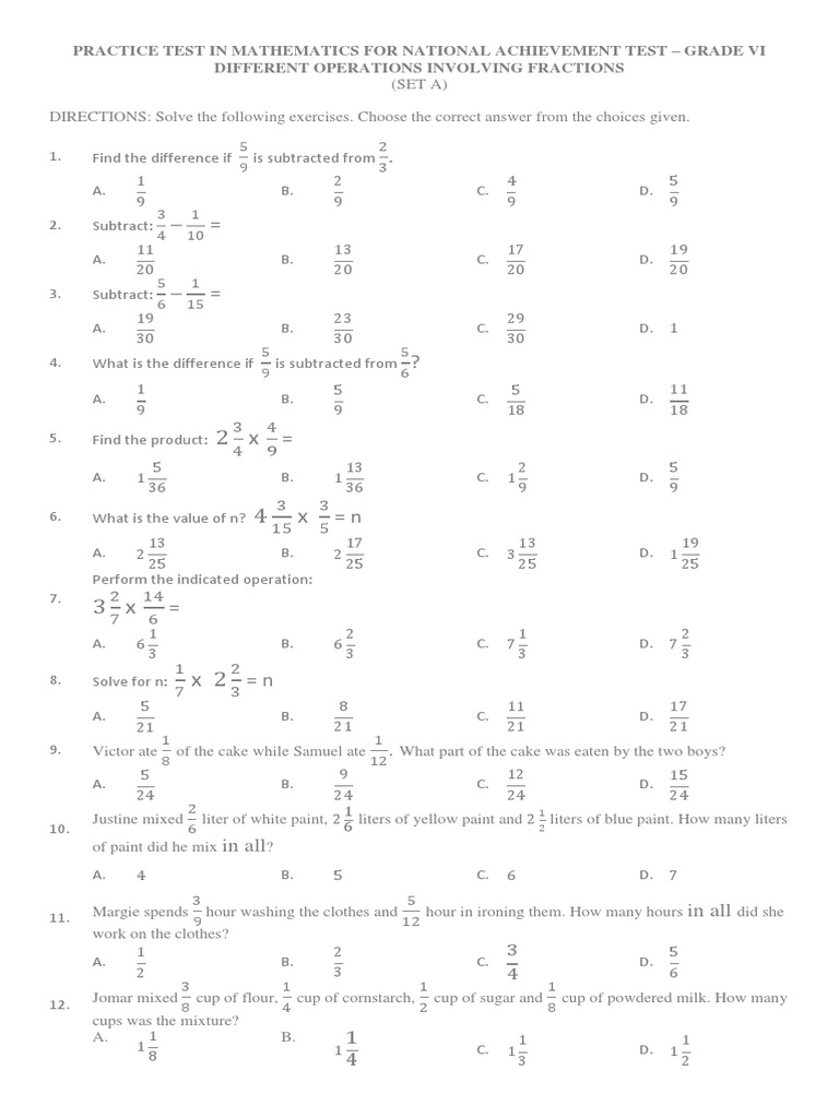 Practice Test in Mathematics for National Achievement Test