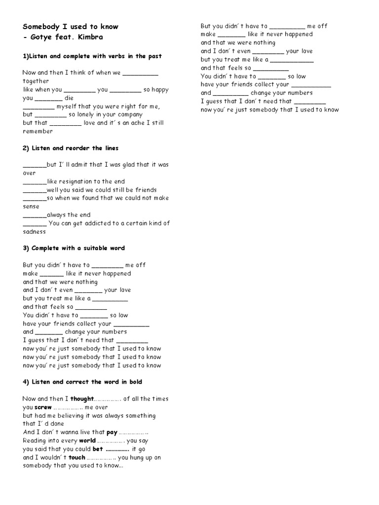Somebody I Used To Know Lyrics