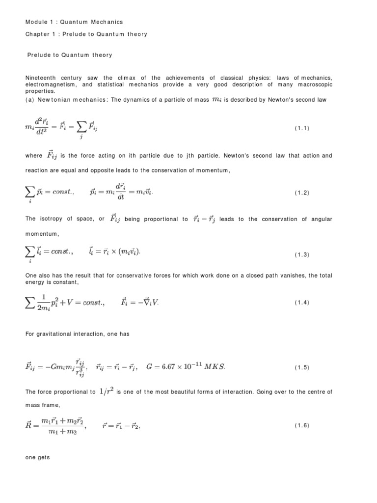 Module 1 Quantum Mechanics Chapter 1 Prelude To Quantum Theory Pdf