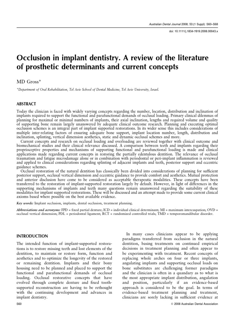 Occlusion in Implant Dentistry | PDF | Dental Implant | Dentures
