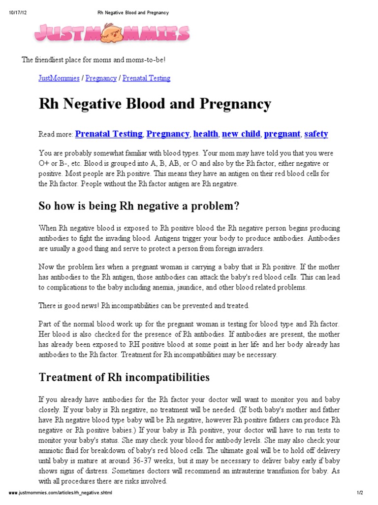 RH Negative Blood and Pregnancy PDF Blood Type Antibody