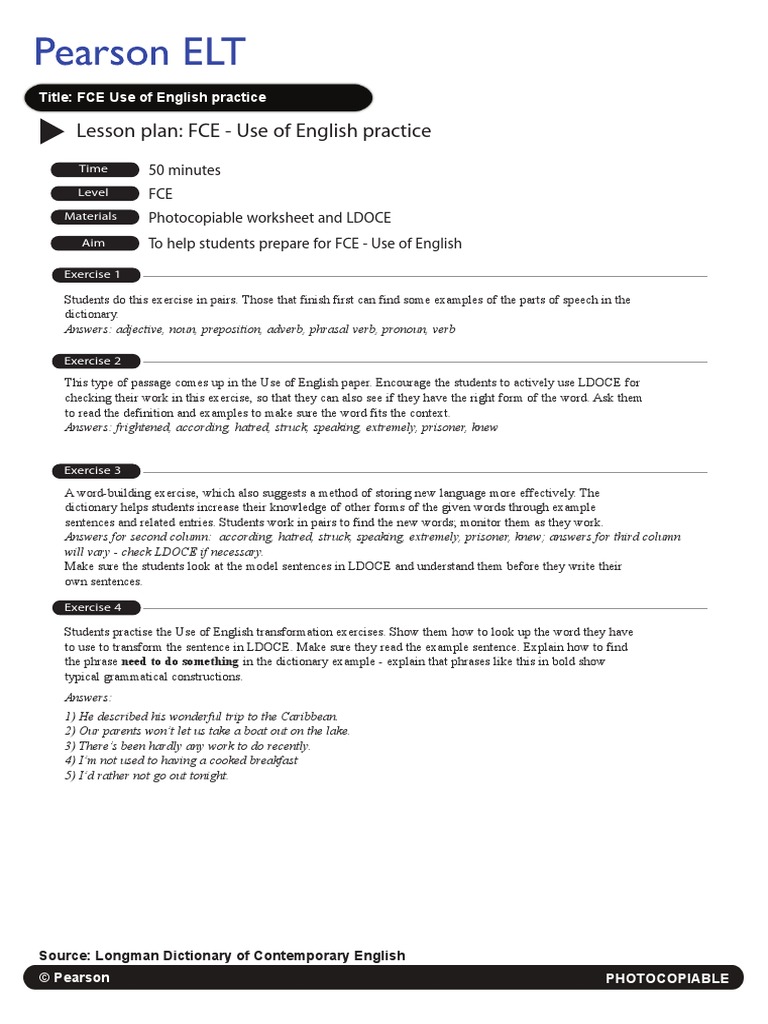 FCE Use of English Practice | PDF | English Language | Phrase