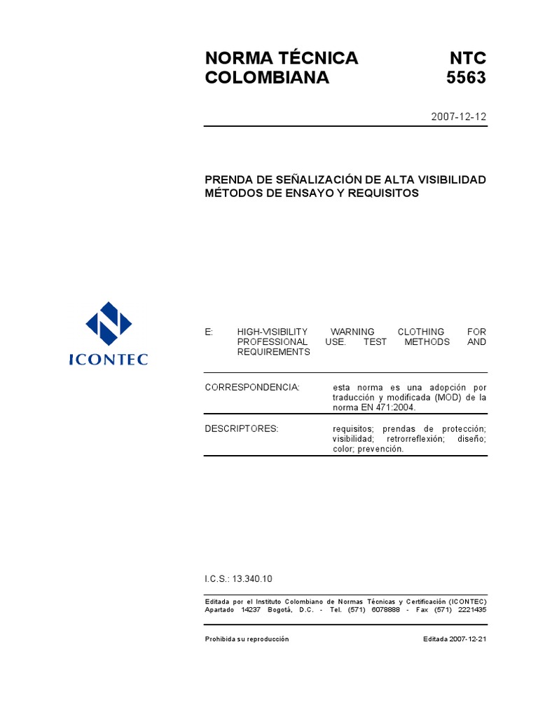 NTC 5563: Prendas Alta Visibilidad | PDF | Color | Colombia