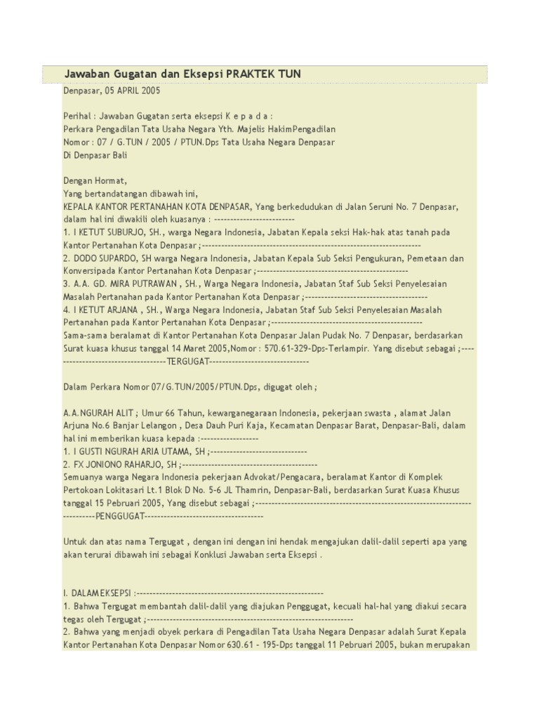Jawaban Gugatan Ptun