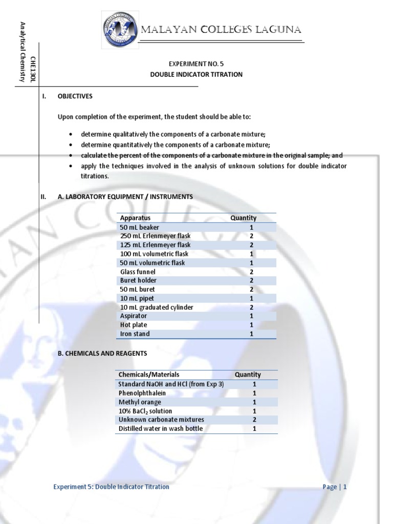 Double Indicator Titration Experiment | PDF | Titration | Chemistry