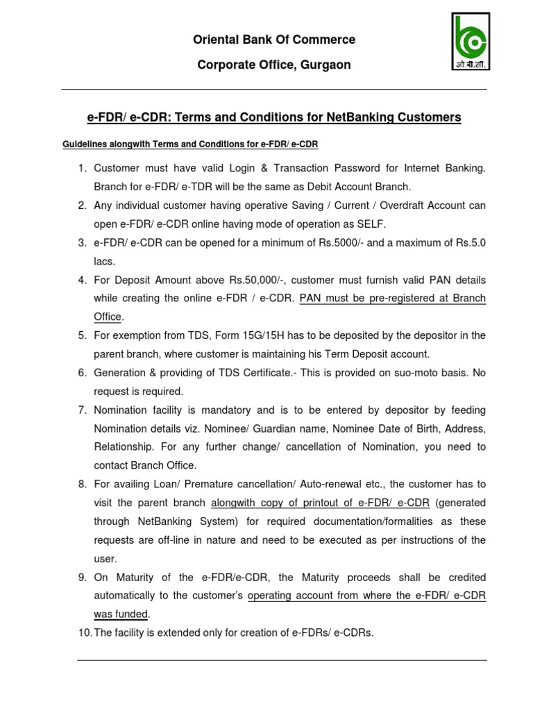 Oriental Bank of Commerce Corporate Office, Gurgaon Guidelines