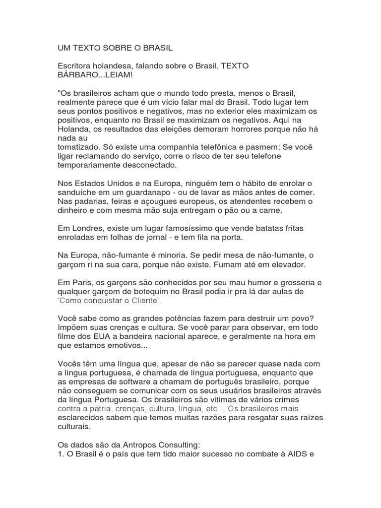 Um Texto Sobre o Brasil | PDF | Brasileiros | Brasil