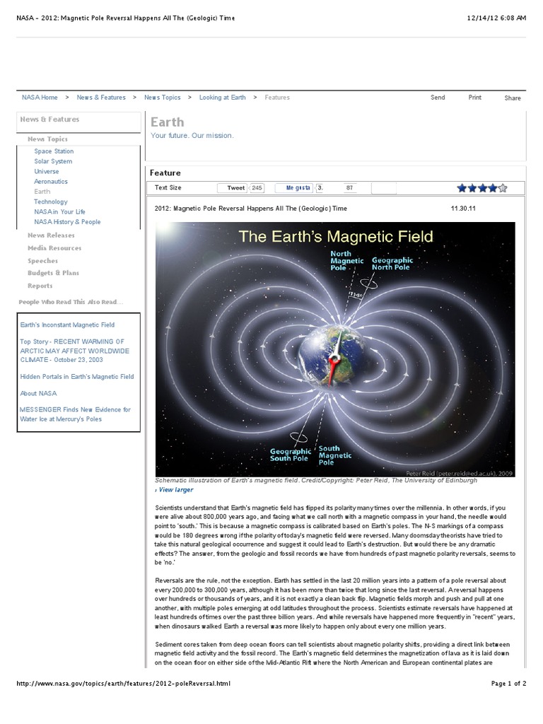 NASA 2012 Magnetic Pole Reversal Happens All The Geologic Time 