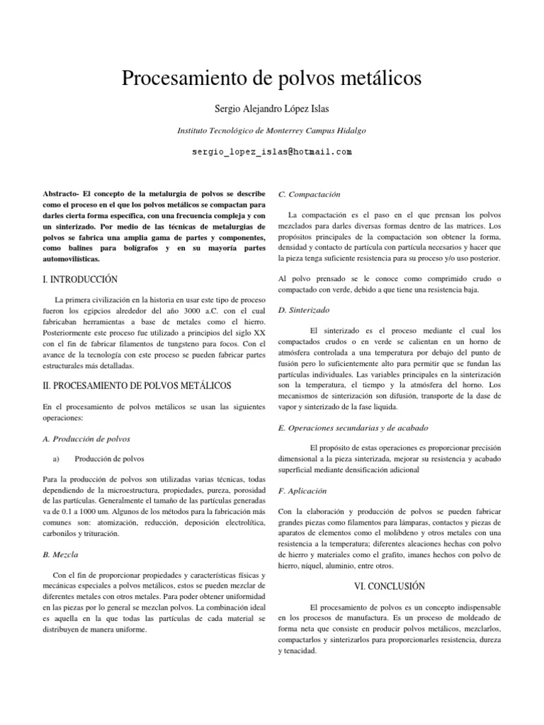 Procesamiento de Polvos Metálicos | PDF | Rieles | Materiales
