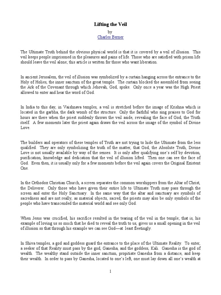 Lifting The Veil PDF Veil Mind