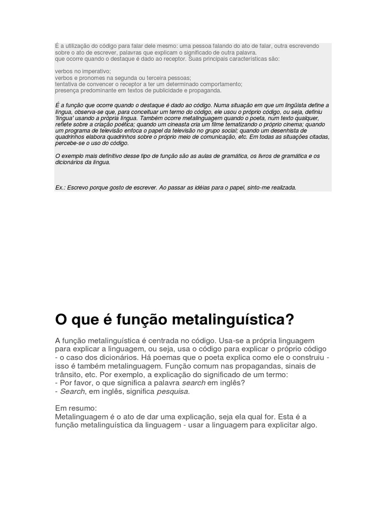 Metalinguagem, Metalinguística | PDF | Semiótica | Linguística