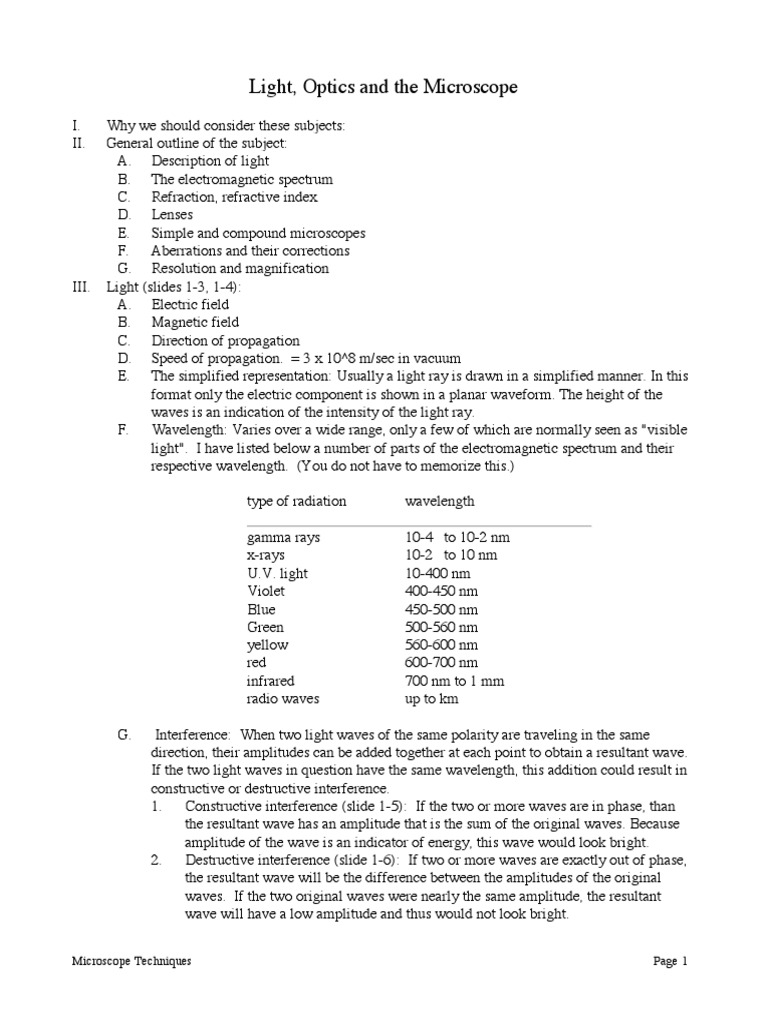 Microscope Techniques and Light Physics | PDF | Science & Mathematics ...
