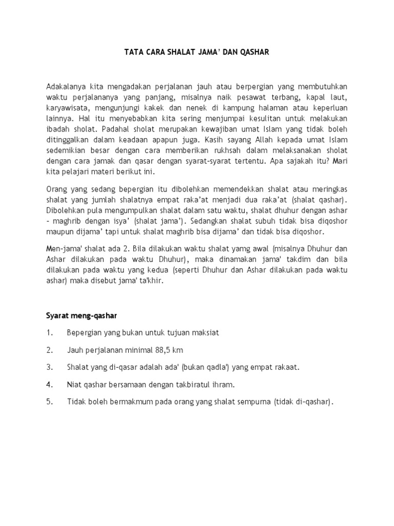 Tata Cara Shalat Jama Dan Qashar Pdf