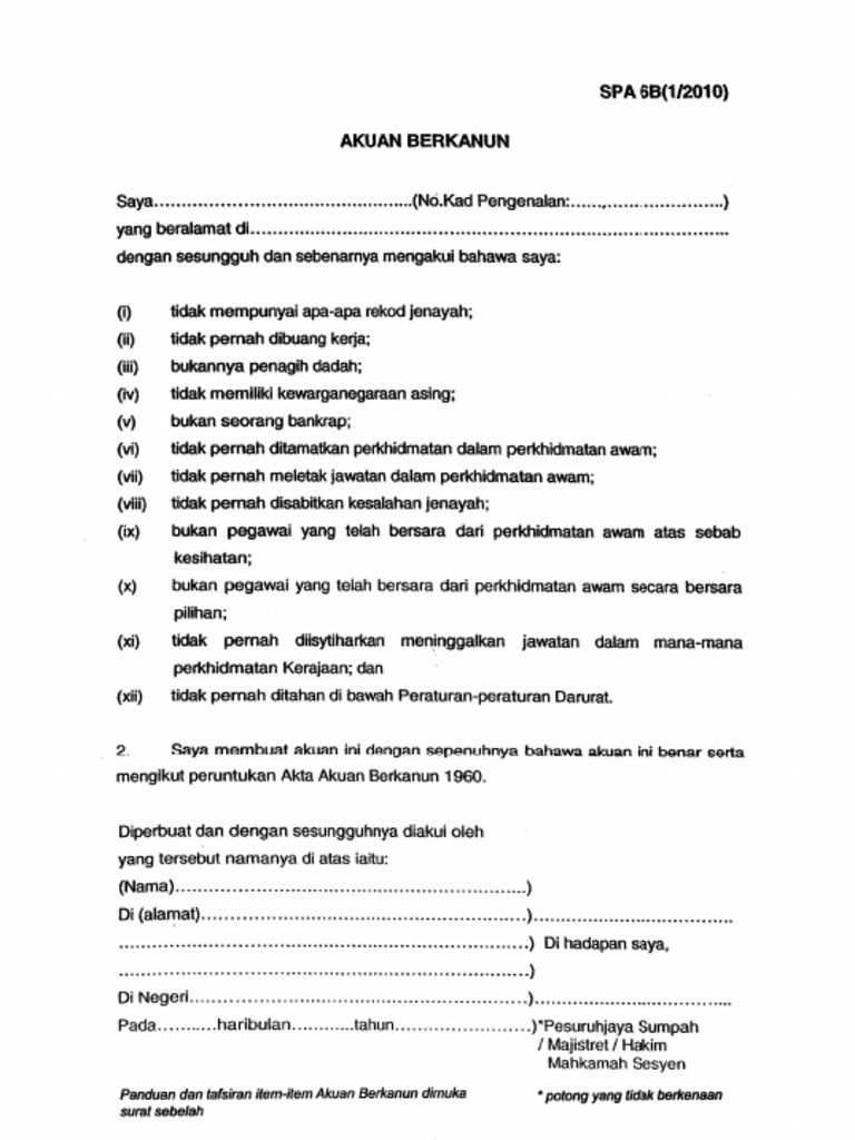 Borang akuan berkanun pdf