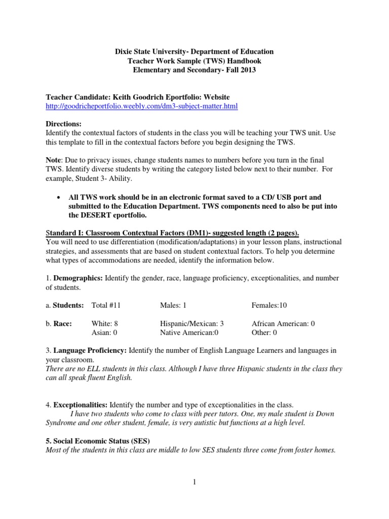 Teacher Work Sample Handbook Guide | PDF | Special Education | Singing
