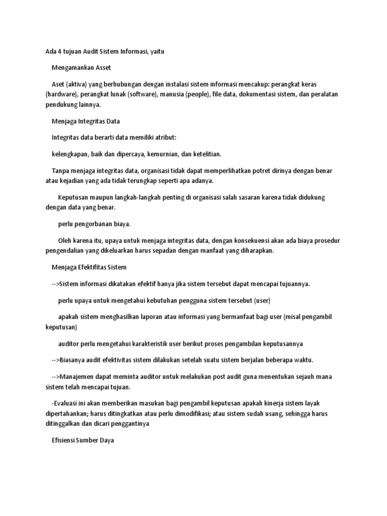 Ada 4 Tujuan Audit Sistem Informasi