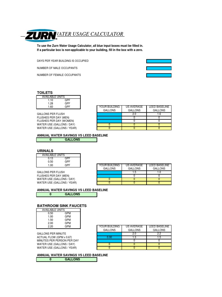 household water usage calculator