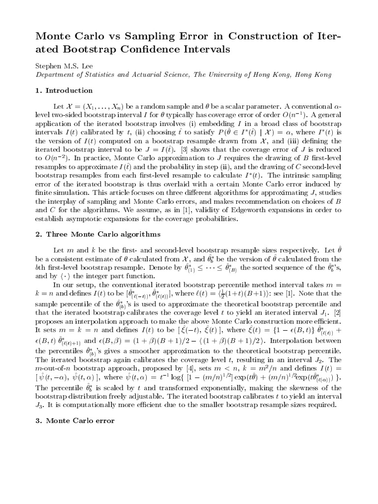 Monte Carlo Vs Sampling Error in Construction of IterAted Bootstrap Condence Intervals PDF