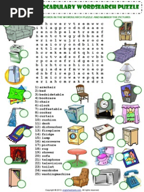In My House Furniture Vocabulary Wordsearch Puzzle Worksheet